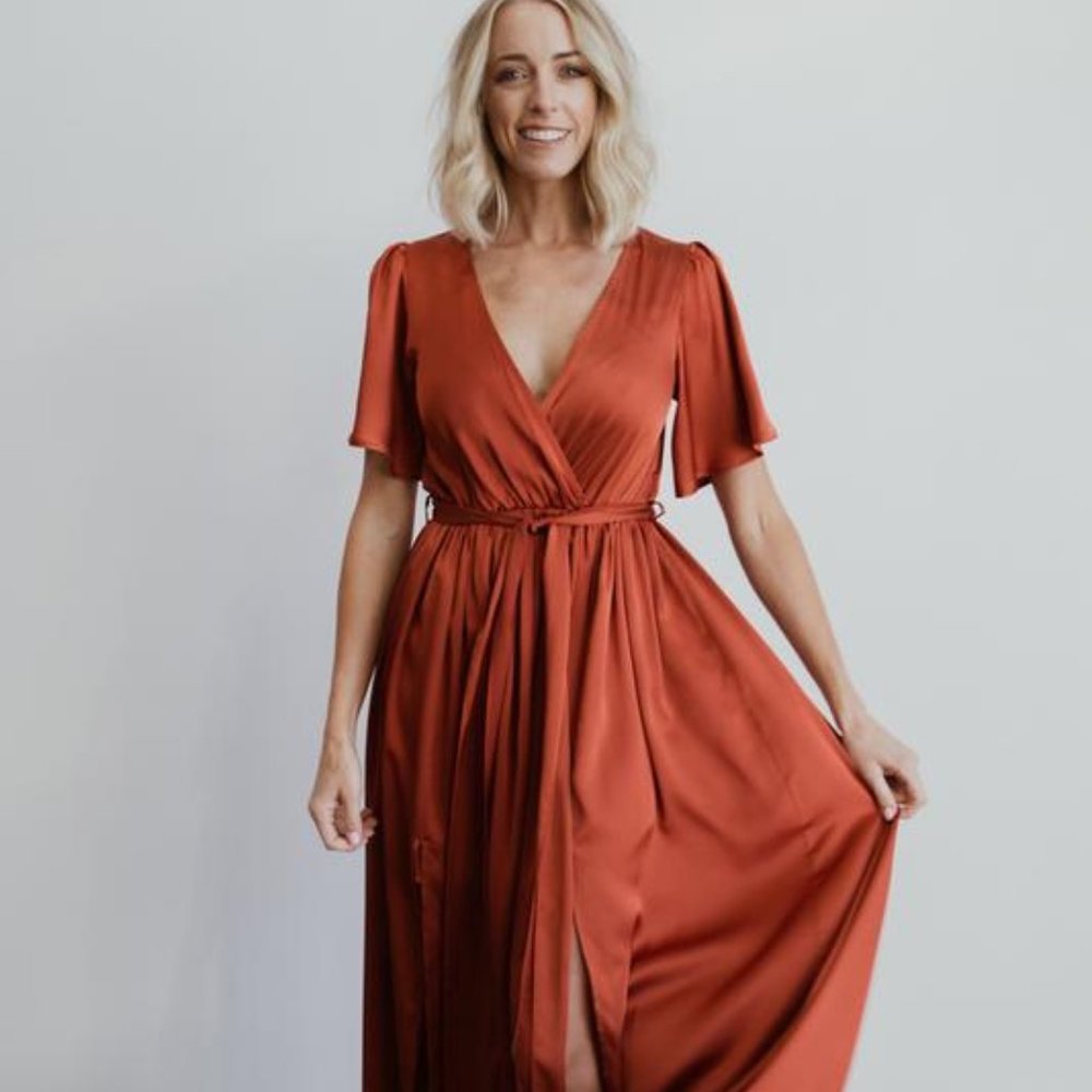 Baltic Born SICILY RUST SATIN MAXI DRESS, Size XL
